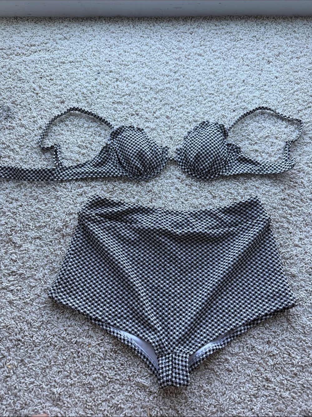 VENUS Black & White Gingham High-Waist Bikini Set